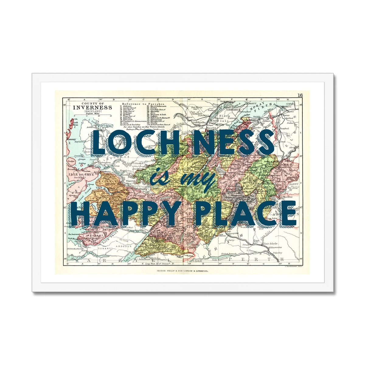 Loch Ness Map Print | My Happy Place Navy - Unframed