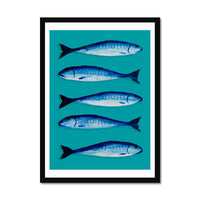 Mackerel Art Print | Kitchen Fish Wall Art | Mackerel Fish Painting on Green Background - Framed