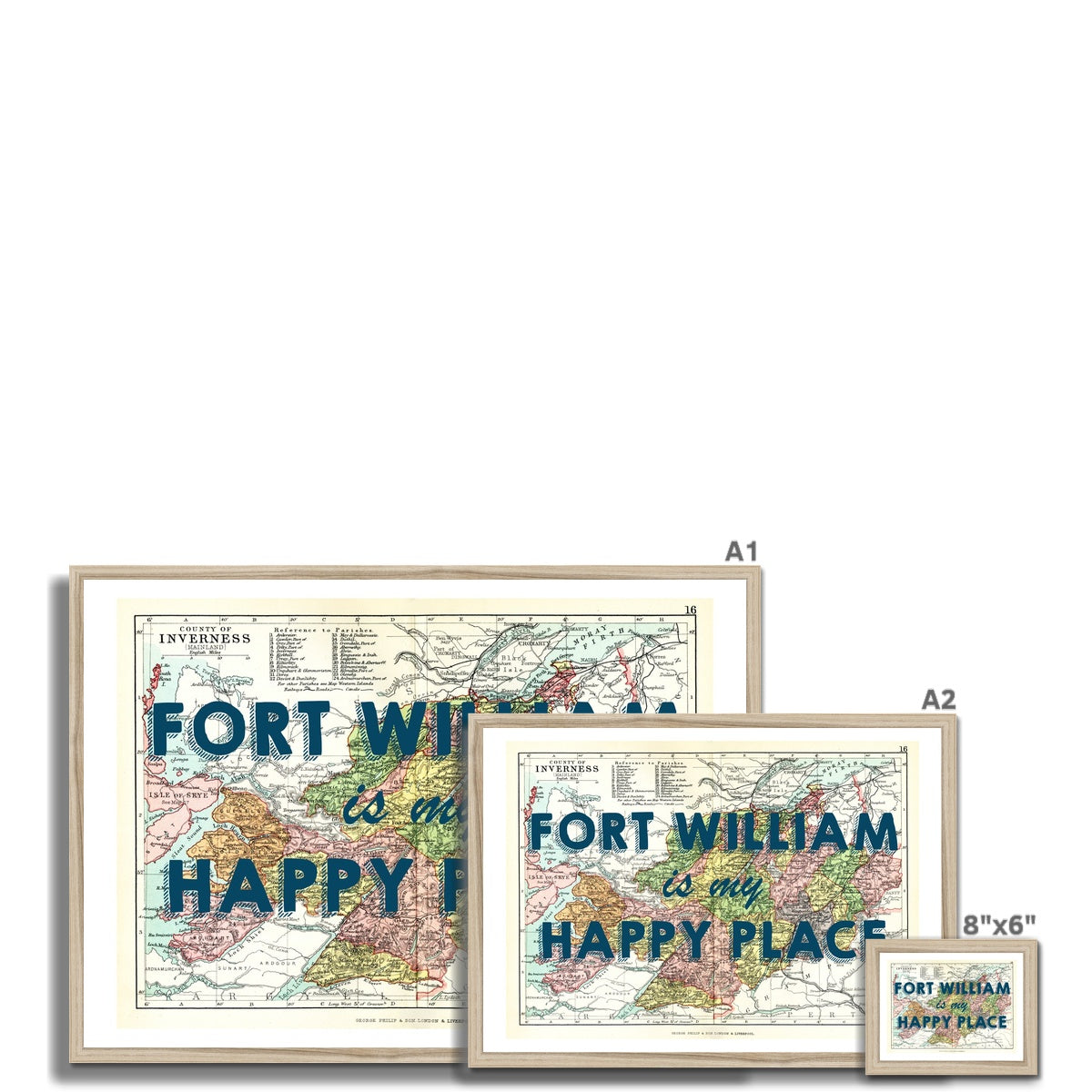 Fort William Map Print - My Happy Place Navy Framed Print