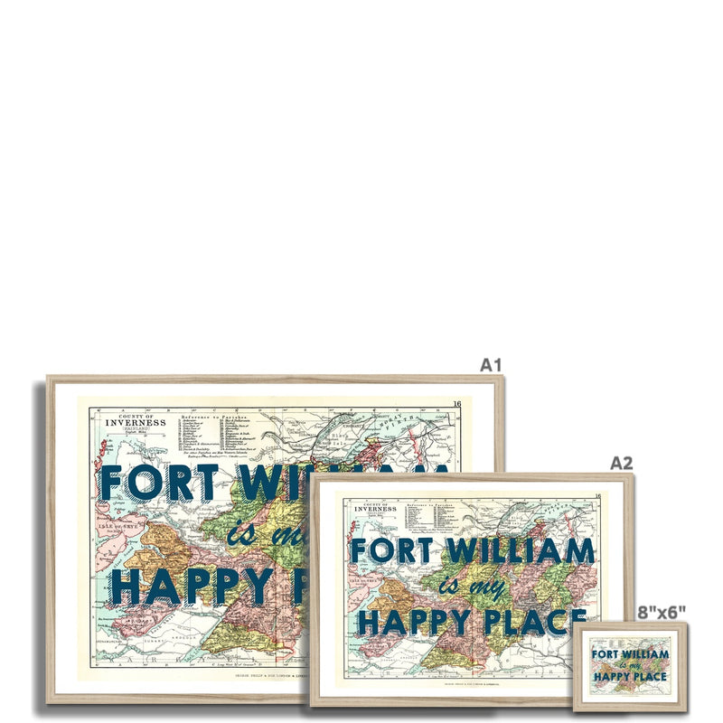 Fort William Map Print - My Happy Place Navy Framed Print