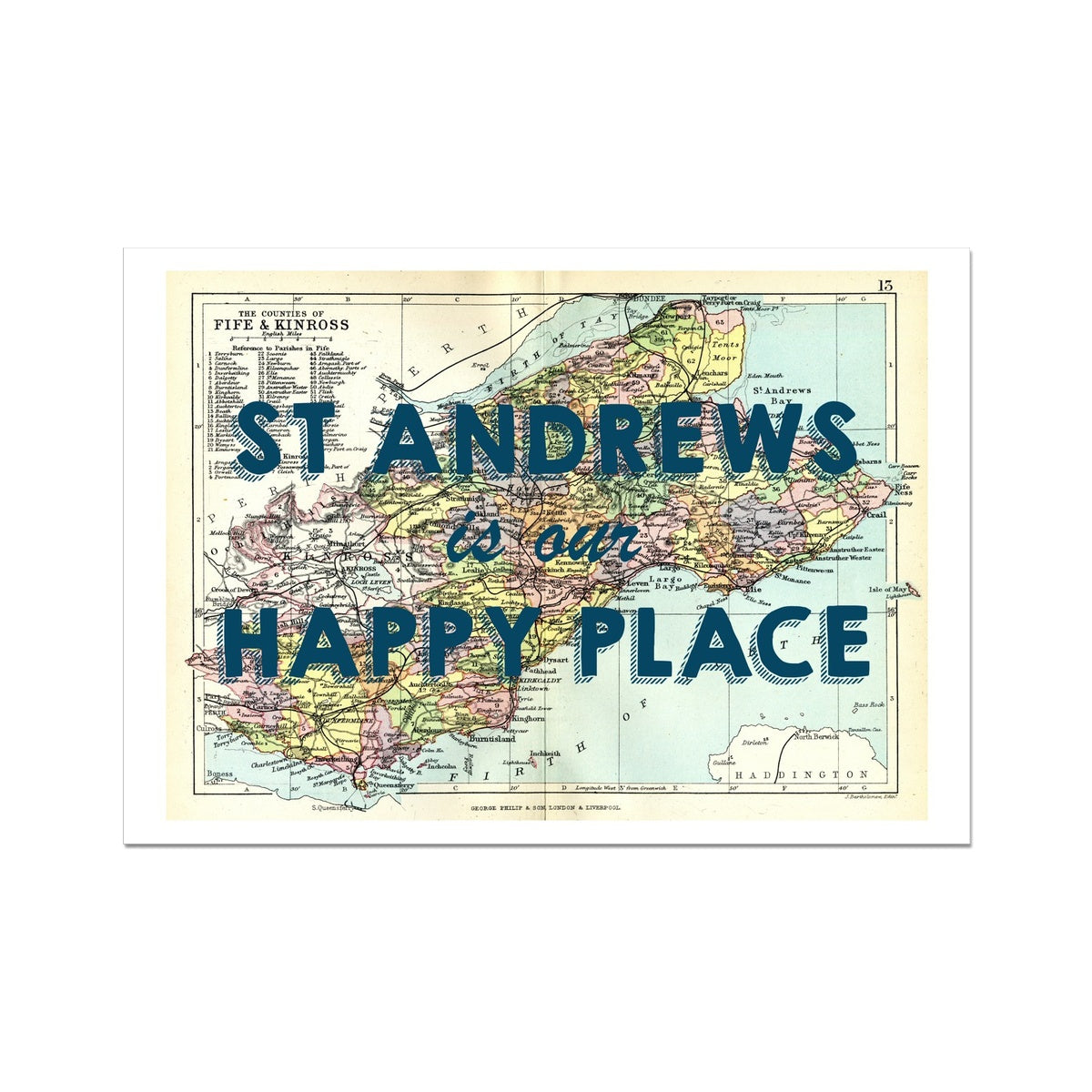 St Andrews Map is our Happy Place Quote on Vintage St Andrews Map Print - Unframed