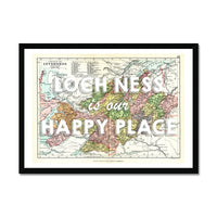Loch Ness is our happy place quote on Loch Ness Vintage Map Print | White - Framed