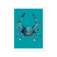 Crab Print | Colourful Kitchen Wall Art | Crab Painting on Blue Background - Unframed