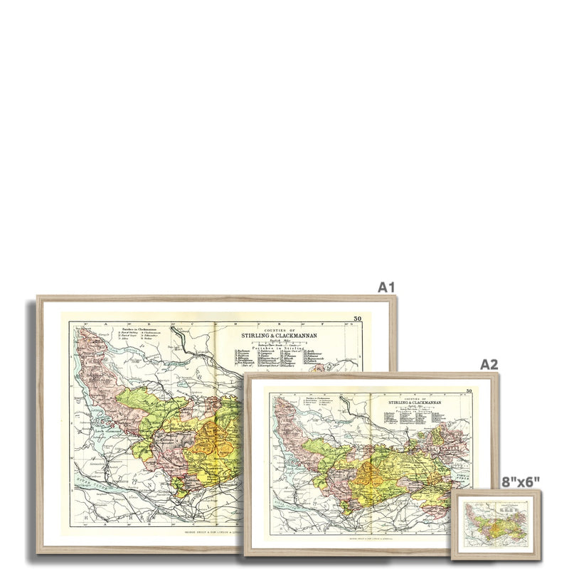 Stirling and Clackmannanshire Map Print - Framed