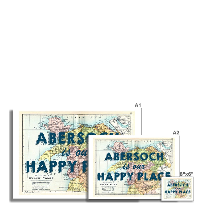 Abersoch is our Happy Place Quote on Vintage Abersoch Map Print - Unframed