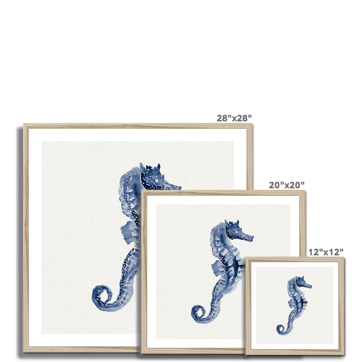 Indigo Dot Watercolour Seahorse Painting | Seahorse Art - Framed Art Print