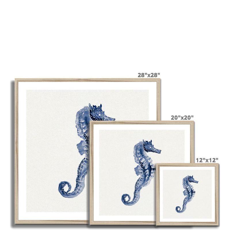 Indigo Dot Watercolour Seahorse Painting | Seahorse Art - Framed Art Print