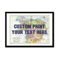 North Wales (Navy Vintage Font) Personalised Map Print | Vintage Map Wall Art - Framed