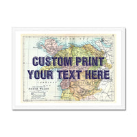 North Wales (Navy Vintage Font) Personalised Map Print | Vintage Map Wall Art - Framed