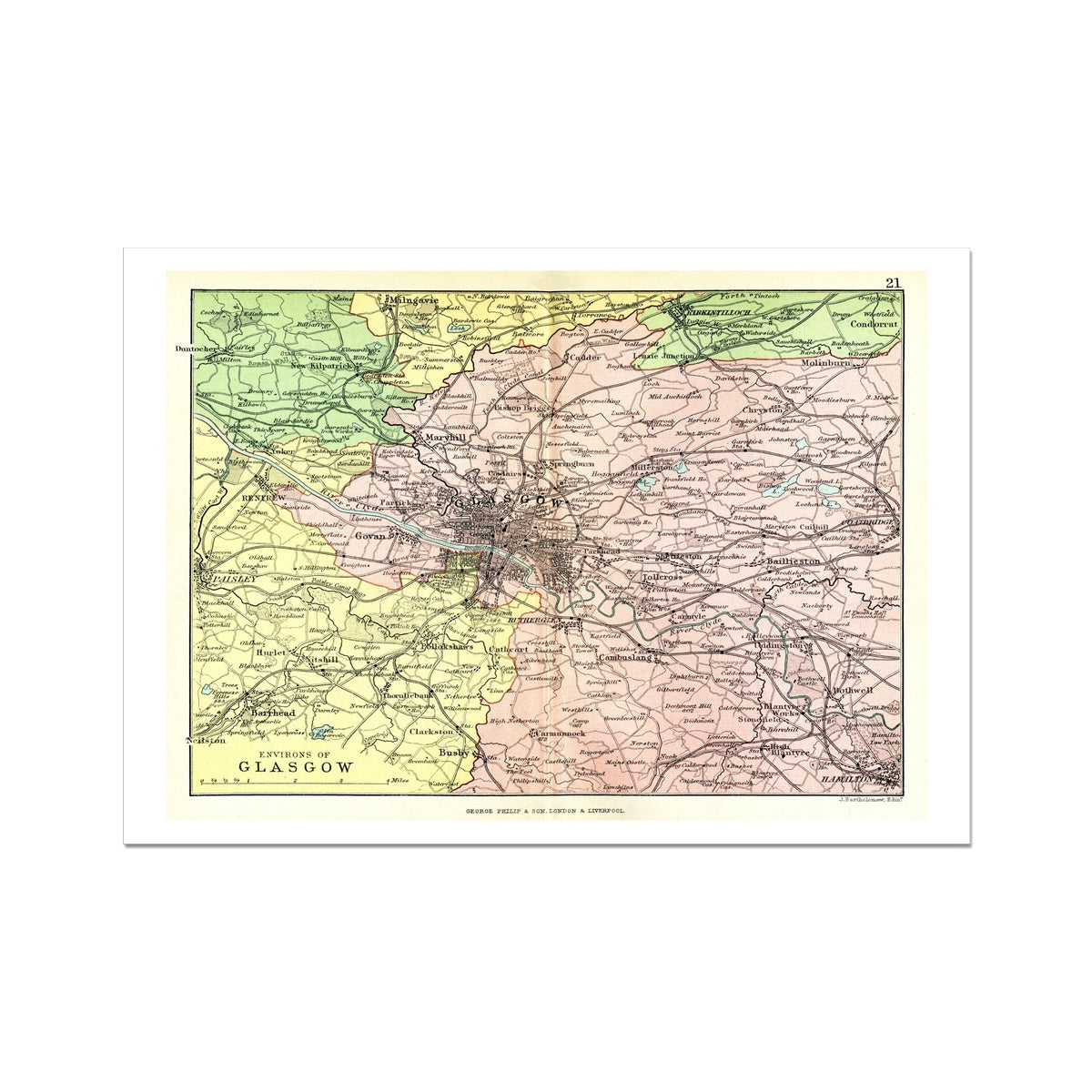 Glasgow Vintage Map Print | Map Print of Glasgow - Unframed