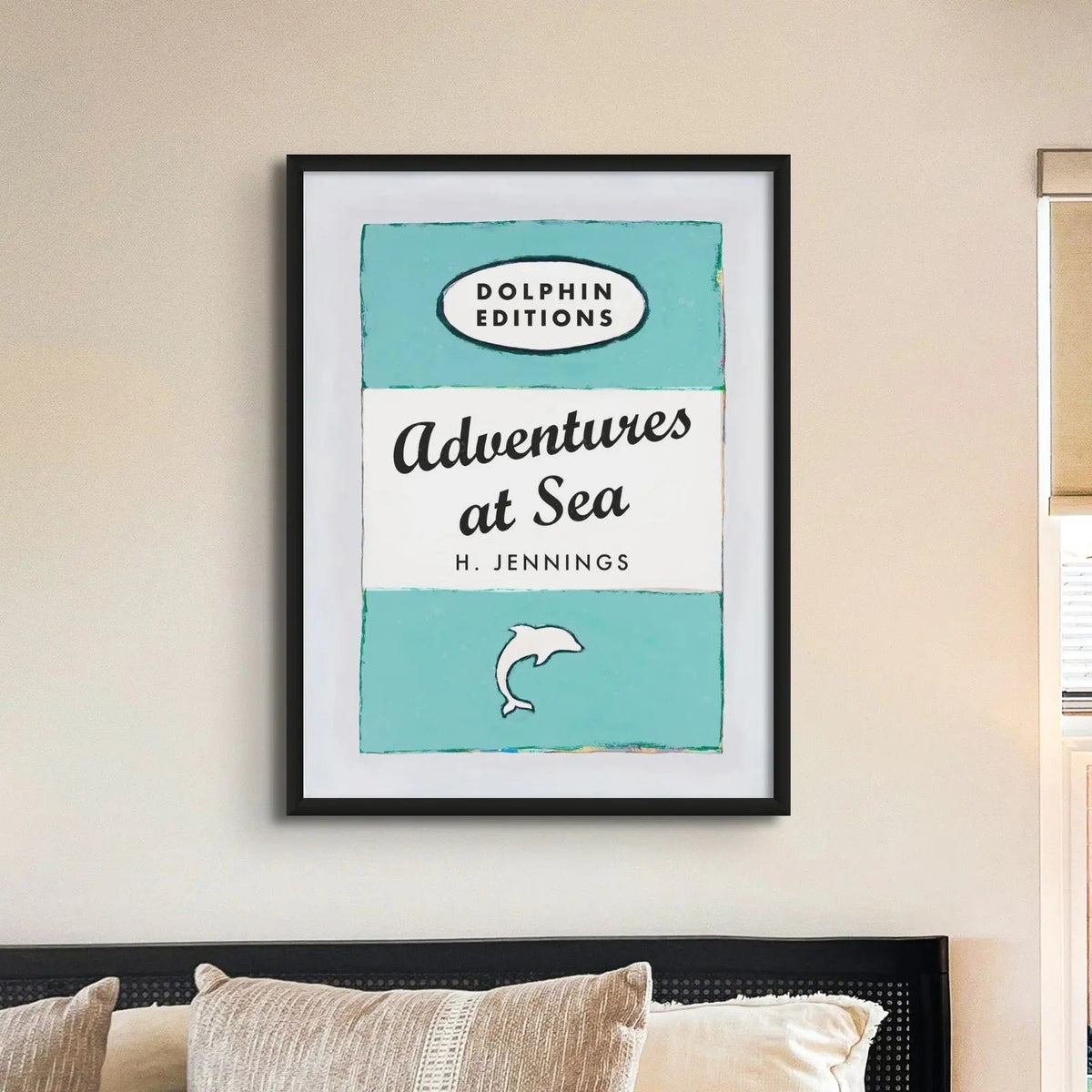 Adventures at Sea quote print on vintage style book cover | Aqua Blue - Framed
