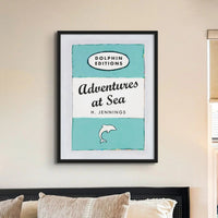 Adventures at Sea quote print on vintage style book cover | Aqua Blue - Framed