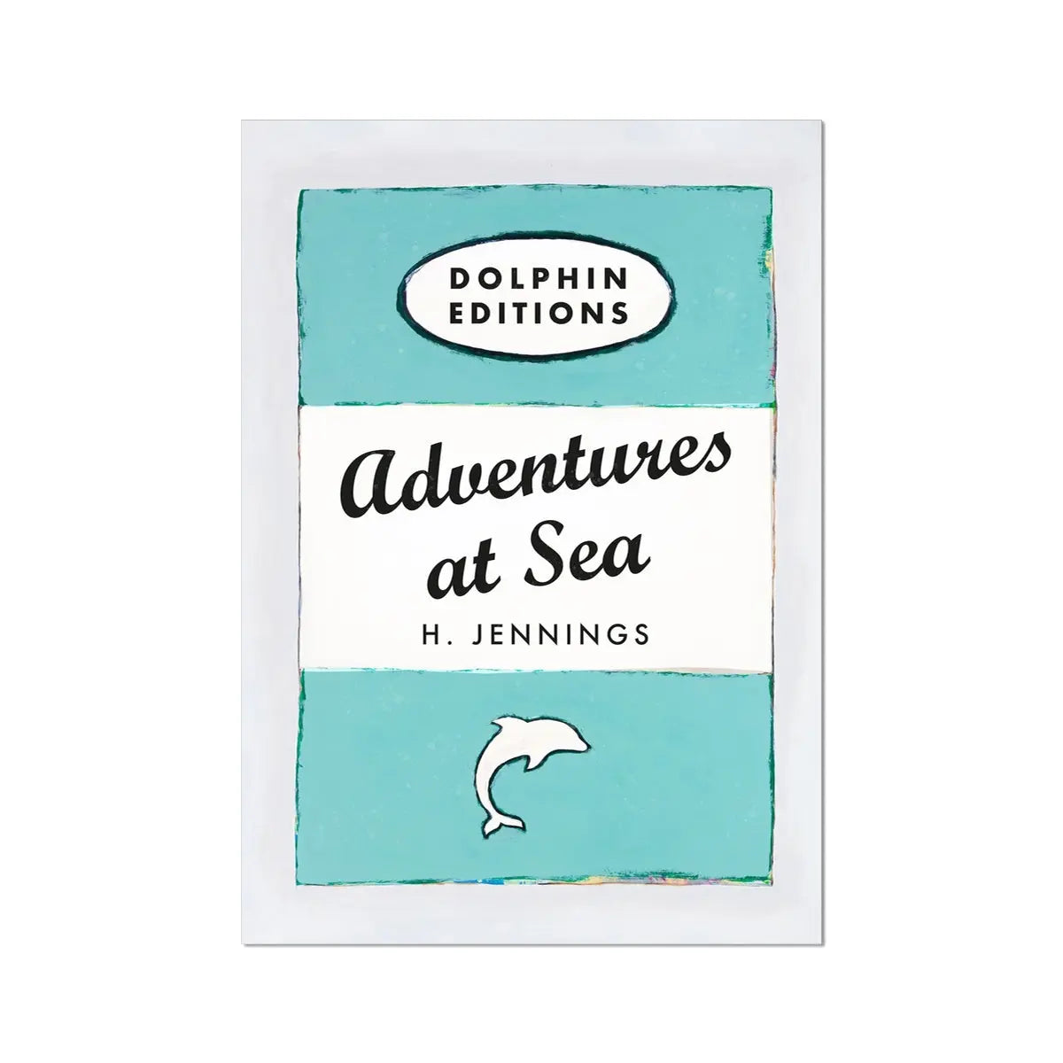 Adventures at Sea quote print on vintage style book cover on blue  - Unframed