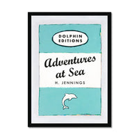 Adventures at Sea quote print on vintage style book cover | Aqua Blue - Framed