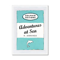 Adventures at Sea quote print on vintage style book cover | Aqua Blue - Framed