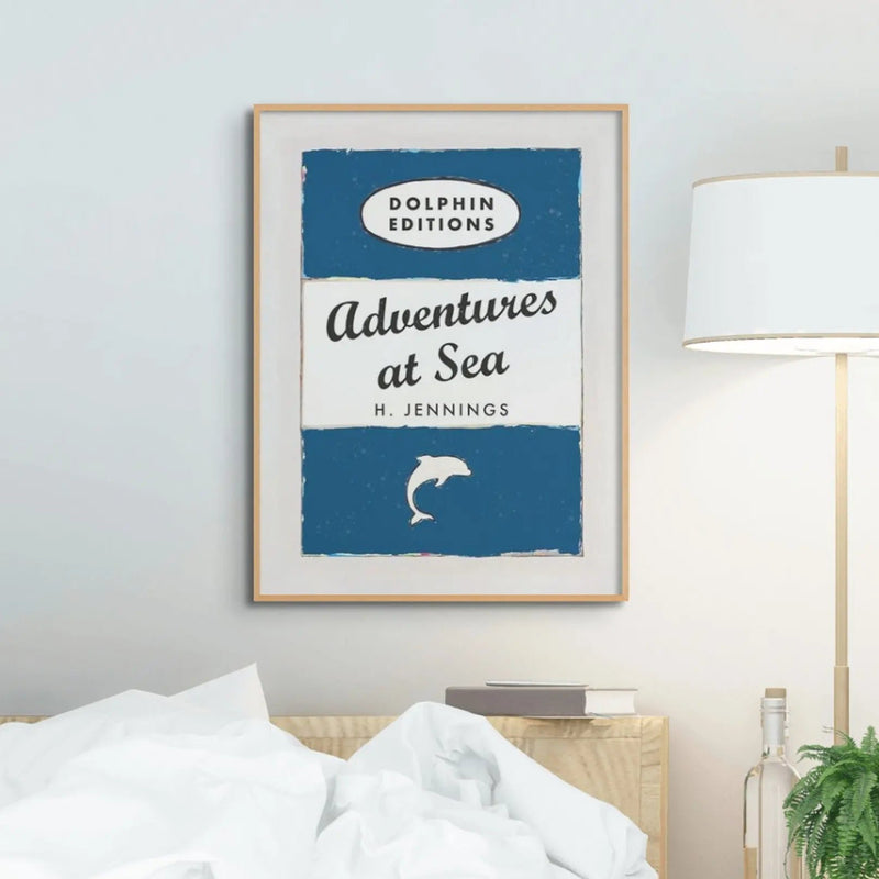 Adventures at Sea quote print on vintage style book cover | Navy - Framed