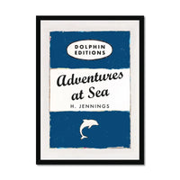 Adventures at Sea quote print on vintage style book cover | Navy - Framed