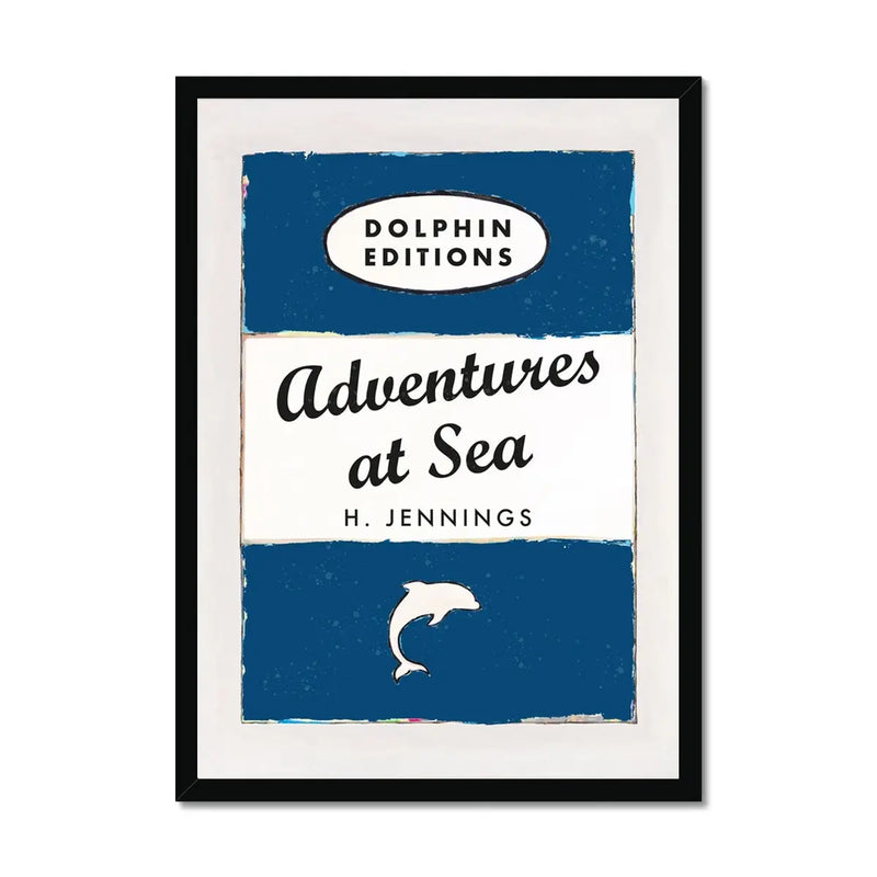 Adventures at Sea quote print on vintage style book cover | Navy - Framed