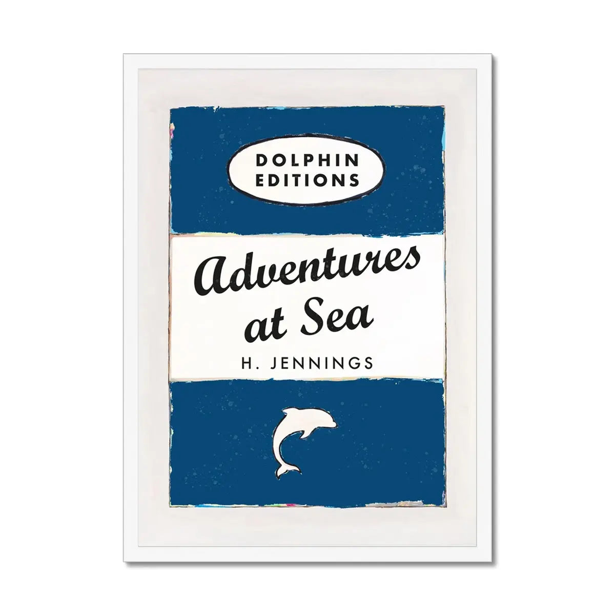 Adventures at Sea quote print on vintage style book cover | Navy - Framed