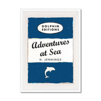 Adventures at Sea quote print on vintage style book cover | Navy - Framed