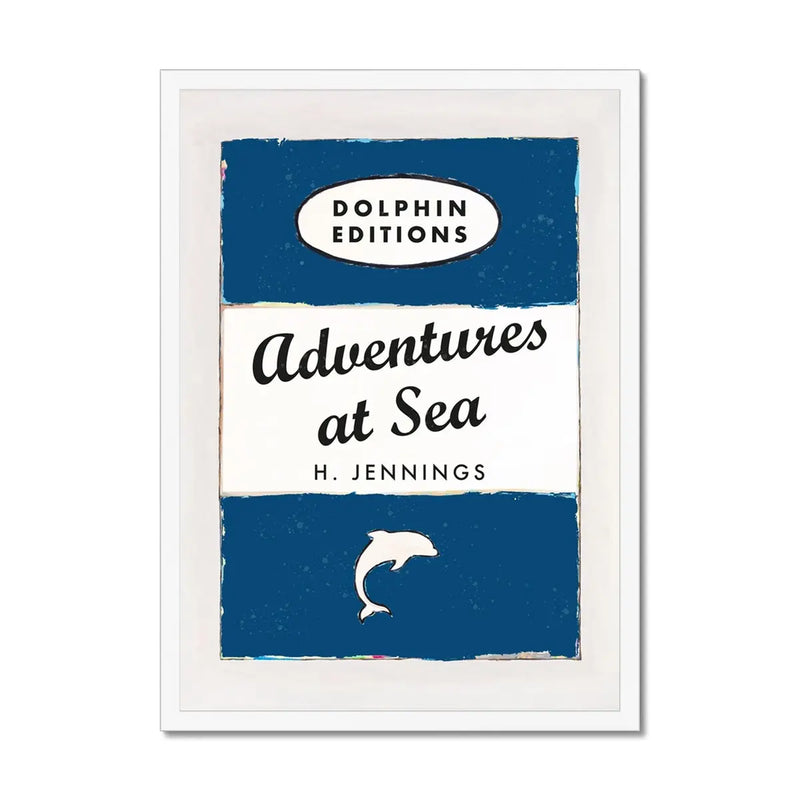 Adventures at Sea quote print on vintage style book cover | Navy - Framed