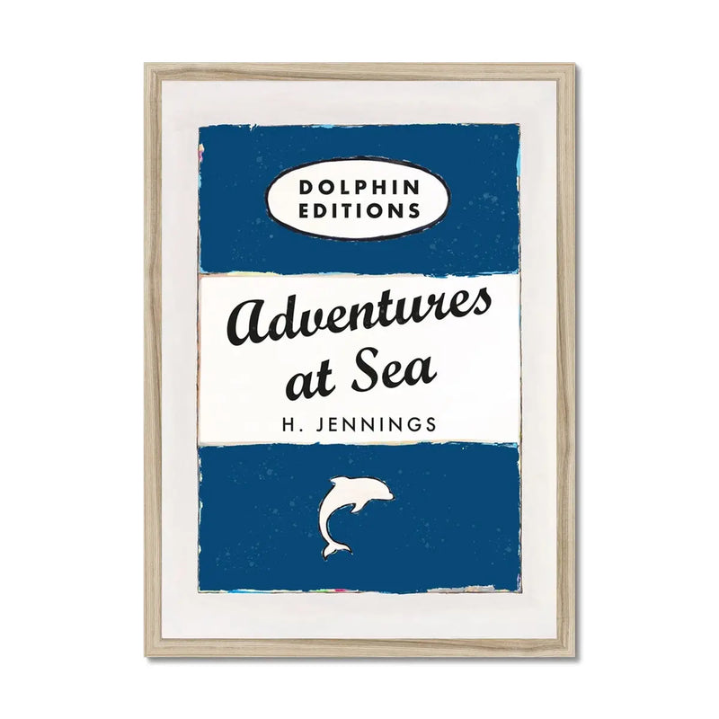 Adventures at Sea quote print on vintage style book cover | Navy - Framed