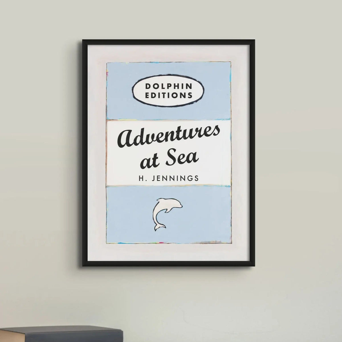 Adventures at Sea quote print on vintage style book cover | Blue - Framed