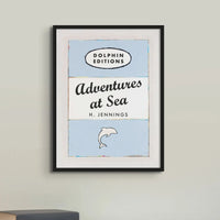 Adventures at Sea quote print on vintage style book cover | Blue - Framed