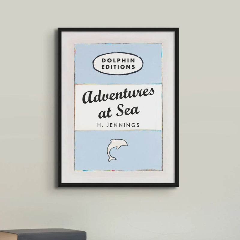 Adventures at Sea quote print on vintage style book cover | Blue - Framed