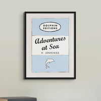 Adventures at Sea quote print on vintage style book cover |Blue - Unframed