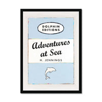Adventures at Sea quote print on vintage style book cover | Blue - Framed