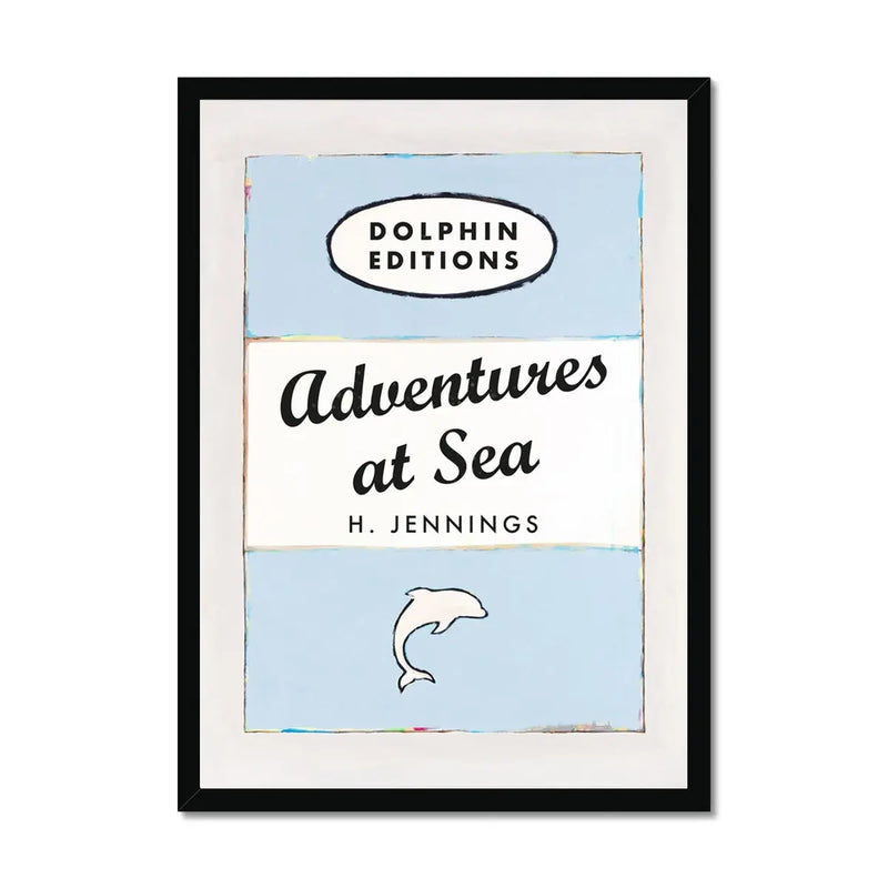 Adventures at Sea quote print on vintage style book cover | Blue - Framed