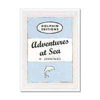 Adventures at Sea quote print on vintage style book cover | Blue - Framed