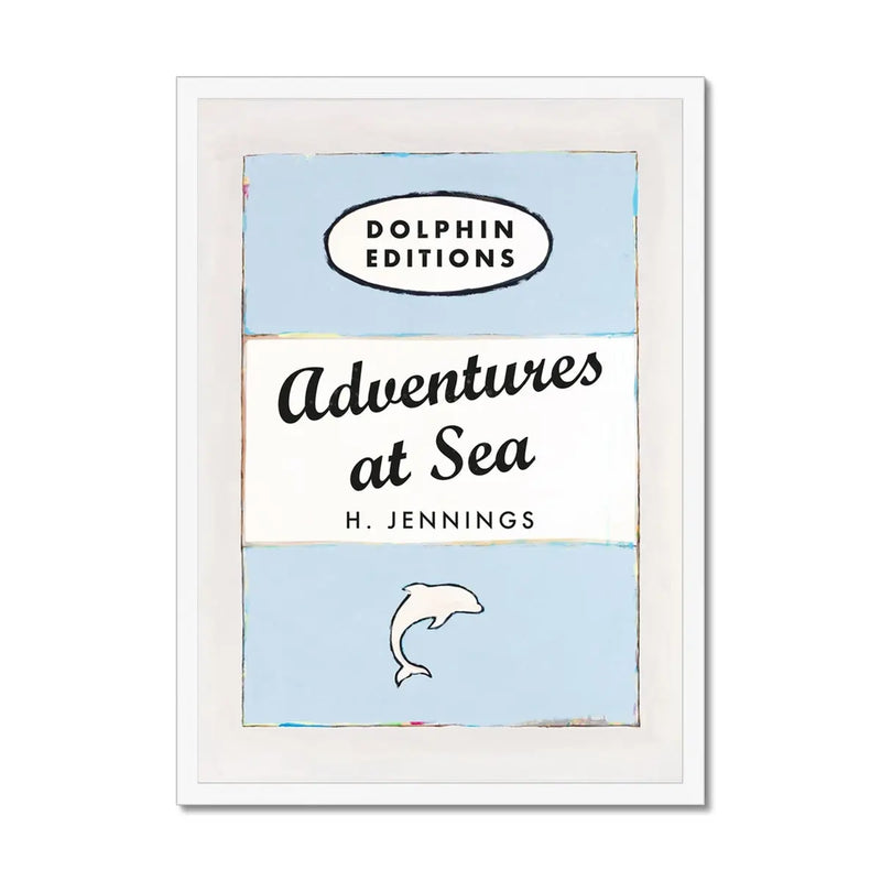 Adventures at Sea quote print on vintage style book cover | Blue - Framed