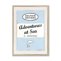 Adventures at Sea quote print on vintage style book cover | Blue - Framed