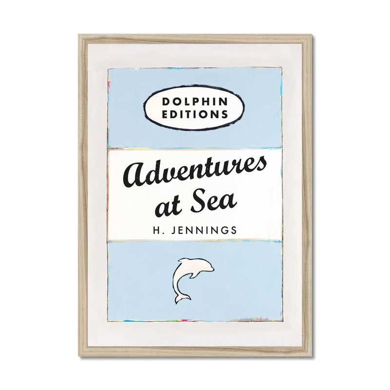 Adventures at Sea quote print on vintage style book cover | Blue - Framed
