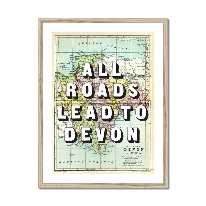 All Roads Lead To Devon (Devon Map Print) Vintage Map Art - Framed - Beach House Art