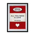 Vintage red book cover with All You Need is Love as the title by the Beatles in a black frame - Beach House Art