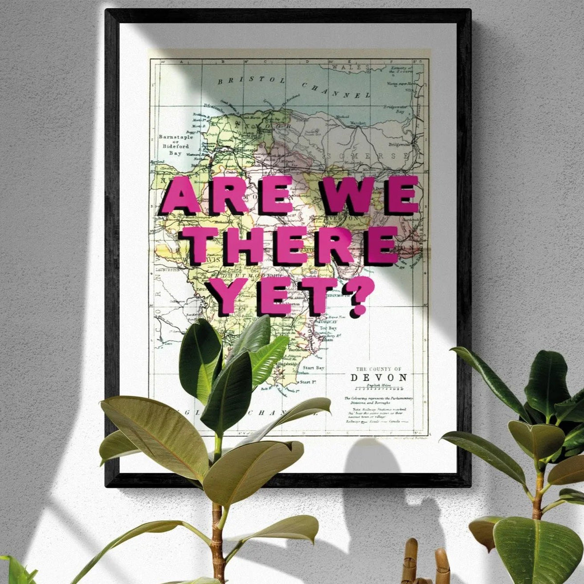 Are We There Yet? (Devon Map) Vintage Map Art - Framed - Beach House Art