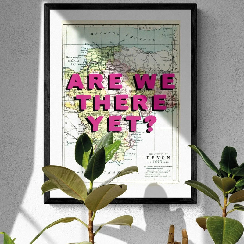 Are We There Yet? (Devon Map) Vintage Map Art - Framed - Beach House Art