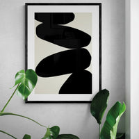 Balancing Stones Art Print | Monochrome Scandi Wall Art | Solid Shape Art Print - Framed Wall Art
