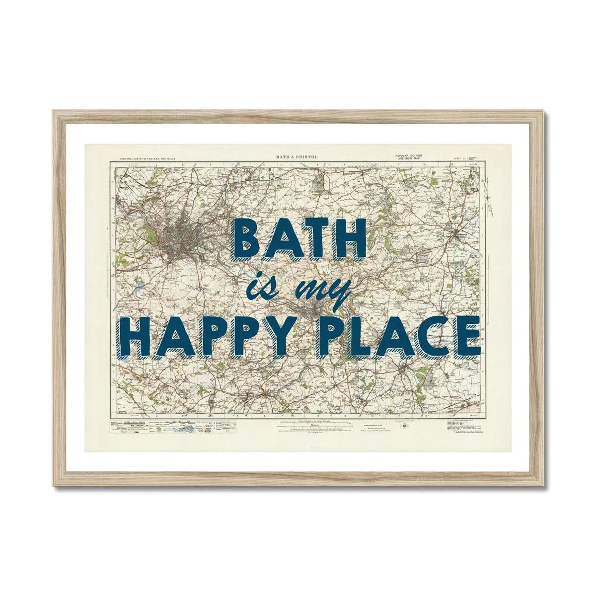 Bath is my Happy Place Art Print | Vintage Map Print of Bath - Framed Wall Art