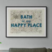 Bath is my Happy Place Art Print | Vintage Map Print of Bath - Framed Wall Art