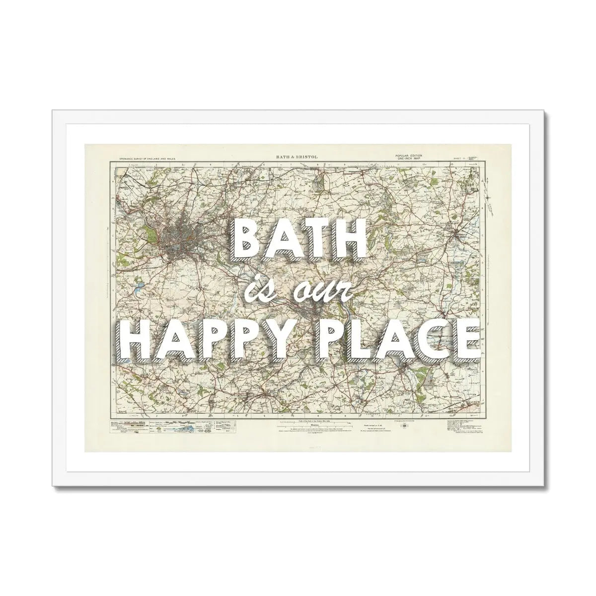Bath is our Happy Place Art Print | Vintage Map Print of Bath - Framed Wall art
