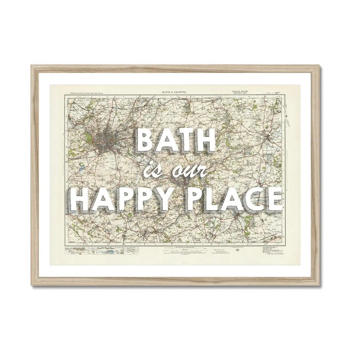 Bath is our Happy Place Art Print | Vintage Map Print of Bath - Framed Wall art