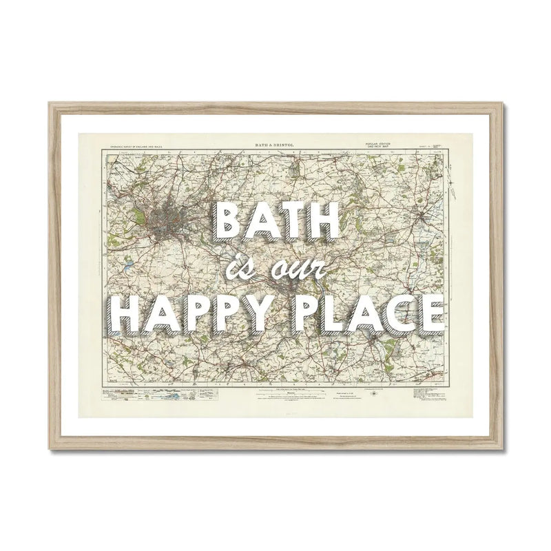 Bath is our Happy Place Art Print | Vintage Map Print of Bath - Framed Wall art