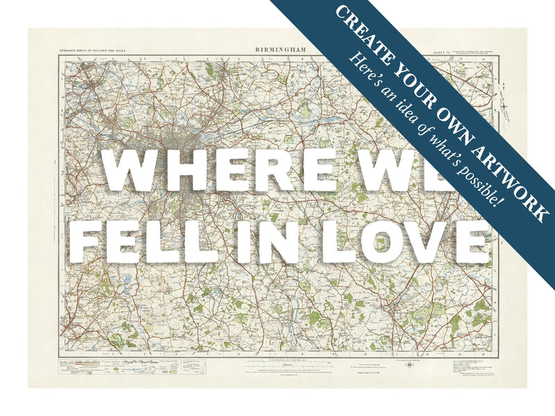Custom Map Print of Birmingham | Personalised Map Print | Map Wall Art in White Hand Drawn Font - Framed Wall Art