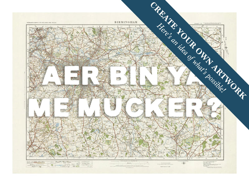 Custom Map Print of Birmingham | Personalised Map Print | Map Wall Art in White Hand Drawn Font - Framed Wall Art