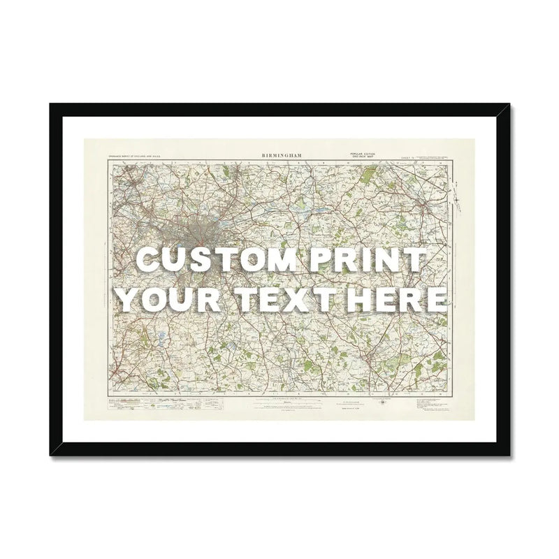 Custom Map Print of Birmingham | Personalised Map Print | Map Wall Art in White Hand Drawn Font - Framed Wall Art
