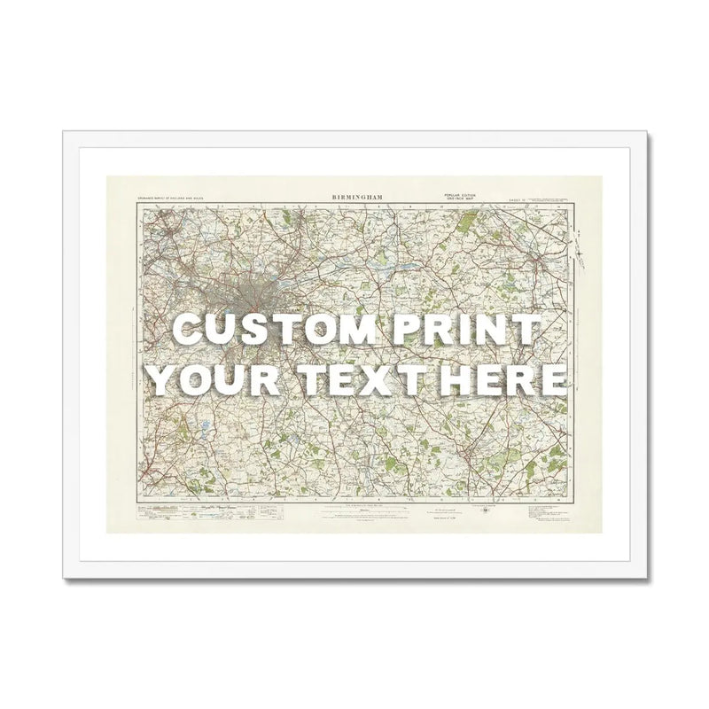 Custom Map Print of Birmingham | Personalised Map Print | Map Wall Art in White Hand Drawn Font - Framed Wall Art